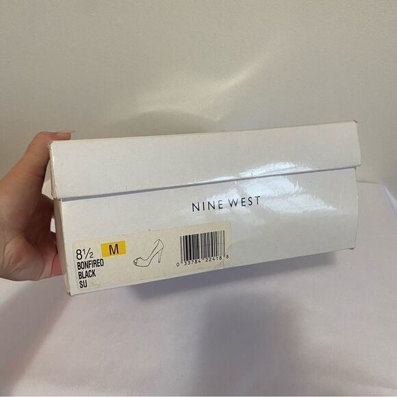 NINE WEST Bonfired Black Suede Peep toe Heels - Picture 10 of 12